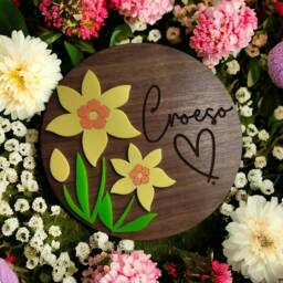 Personalised Daffodil Wall Art Dark Wood & Acrylic Welsh Decor - thumbnail 3