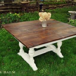 Sold - French Farmhouse Rustic Shabby Chic Dining Table Distressed Painted Reclaimed Barn Board - thumbnail 4