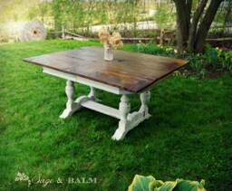 Sold - French Farmhouse Rustic Shabby Chic Dining Table Distressed Painted Reclaimed Barn Board