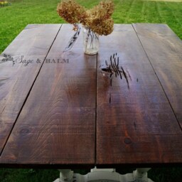Sold - French Farmhouse Rustic Shabby Chic Dining Table Distressed Painted Reclaimed Barn Board - thumbnail 2