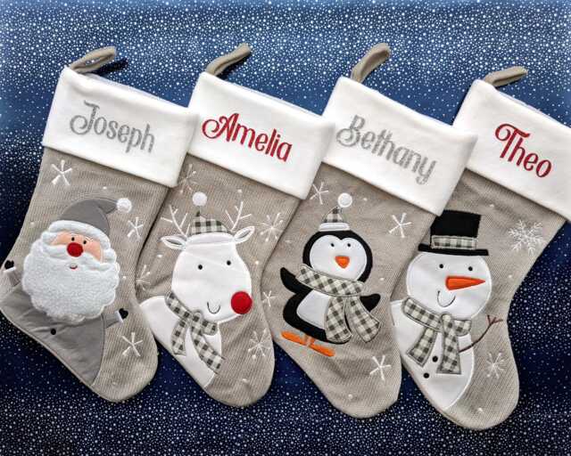 Personalised Christmas Stockings Knitted Grey Xmas Stocking With Name - image 1