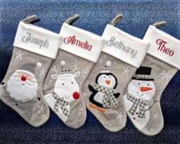 Personalised Christmas Stockings Knitted Grey Xmas Stocking With Name - thumbnail 1