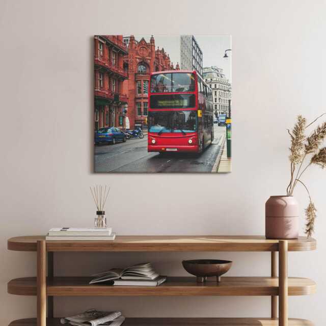 Bus in Birmingham UK Canvas, Picture Wall Hanging, Red Decor, Travel Canvas Print - image 1