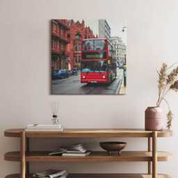 Bus in Birmingham UK Canvas, Picture Wall Hanging, Red Decor, Travel Canvas Print - thumbnail 1