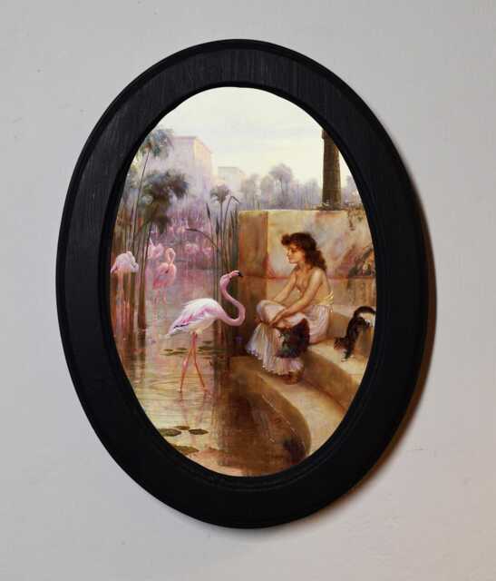 Black Oval Wooden Framed Picture, Arthur Drummond, The Pink Flamingo , Classic Art Print, Wall Hanging Vintage Style - image 1