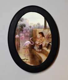 Black Oval Wooden Framed Picture, Arthur Drummond, The Pink Flamingo , Classic Art Print, Wall Hanging Vintage Style - thumbnail 1