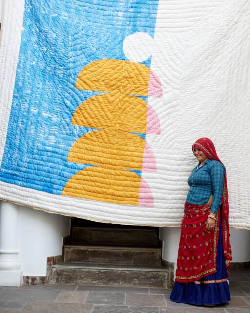 Oversized King Cotton Quilt Reversible Block Printed Kantha Blanket, Modern Bedspread Set - image 1