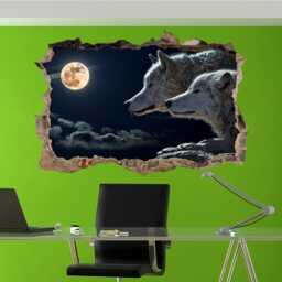 Wolf Full Moon in 3D Wall Sticker Decal Wolfs Vinyl Print Wildlife Decor Animal Art Fantasy Bedroom - thumbnail 3