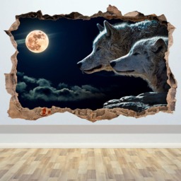 Wolf Full Moon in 3D Wall Sticker Decal Wolfs Vinyl Print Wildlife Decor Animal Art Fantasy Bedroom - thumbnail 2