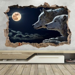 Wolf Full Moon in 3D Wall Sticker Decal Wolfs Vinyl Print Wildlife Decor Animal Art Fantasy Bedroom - thumbnail 4