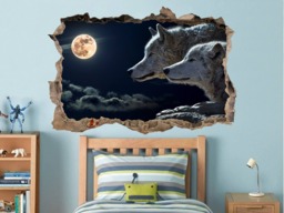 Wolf Full Moon in 3D Wall Sticker Decal Wolfs Vinyl Print Wildlife Decor Animal Art Fantasy Bedroom - thumbnail 1