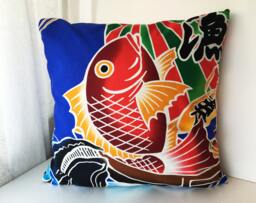 Carp Pillow Case, Boys Bedding Throw, Japanese Fabric Cover, Fish Cotton Cover