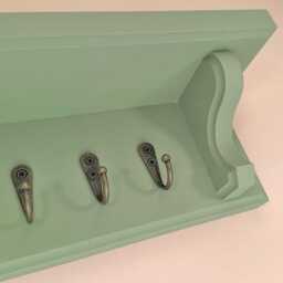 Sage Green Key Holder With Shelf - Wall Hook Rack, Entranceway Storage, Dog Lead Hook, Hidden Fixings Made To Order - thumbnail 2