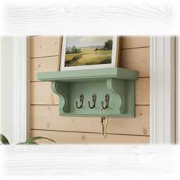 Sage Green Key Holder With Shelf - Wall Hook Rack, Entranceway Storage, Dog Lead Hook, Hidden Fixings Made To Order - thumbnail 1