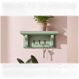 Sage Green Key Holder With Shelf - Wall Hook Rack, Entranceway Storage, Dog Lead Hook, Hidden Fixings Made To Order