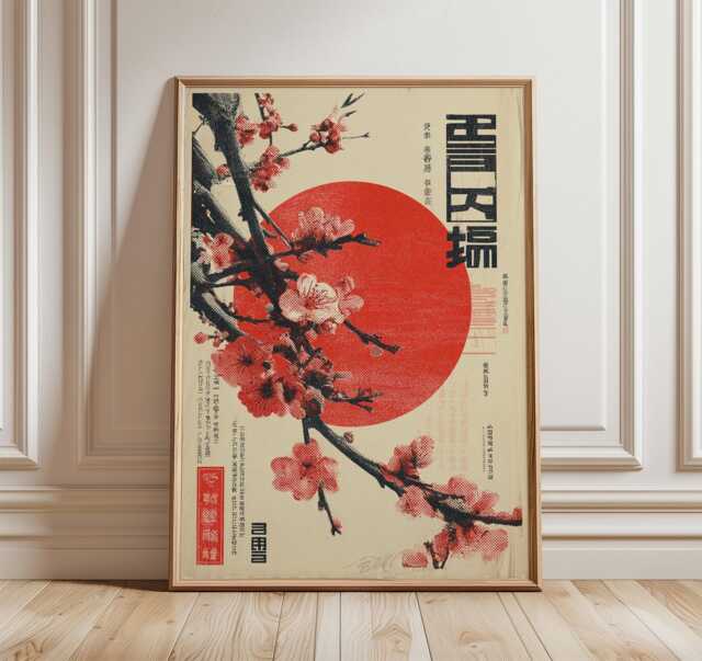 Japanese Cherry Blossom Poster, Retro Wall Art, Vintage Sakura Art Print - image 1