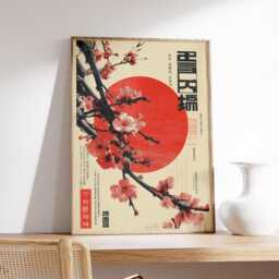 Japanese Cherry Blossom Poster, Retro Wall Art, Vintage Sakura Art Print - thumbnail 2