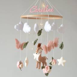 Deer Baby Mobile With Butterflies & Flowers, Personalized Nursery Decor - thumbnail 2