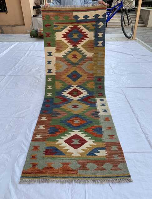 Handmade Afghan Wool Chobi Kilim Runner Rug 2x6 Ft, Vegetable Dyed - image 1