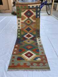 Handmade Afghan Wool Chobi Kilim Runner Rug 2x6 Ft, Vegetable Dyed - thumbnail 1