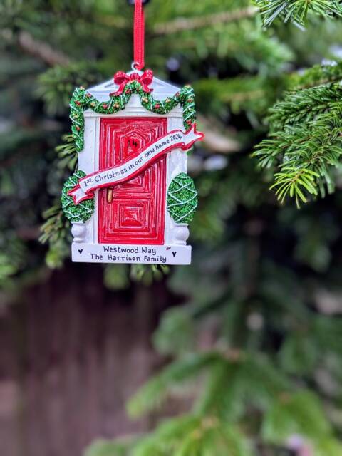 Personalised Red Front Door Christmas Tree Decoration Hanging Ornament 1st Xmas in Our New Home 2025 House Bauble First Neighbour - image 1