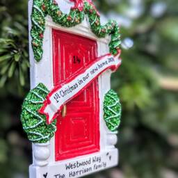 Personalised Red Front Door Christmas Tree Decoration Hanging Ornament 1st Xmas in Our New Home 2025 House Bauble First Neighbour - thumbnail 2