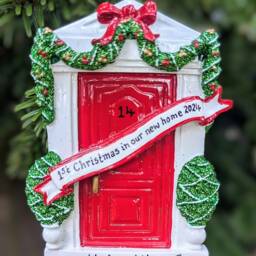Personalised Red Front Door Christmas Tree Decoration Hanging Ornament 1st Xmas in Our New Home 2025 House Bauble First Neighbour - thumbnail 3