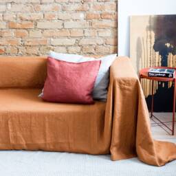 Linen Couch Blanket. Extra Big Cover in Terracotta. Sofa Blanket For Gift. Softened Linen Blanket 47 Colors - thumbnail 3
