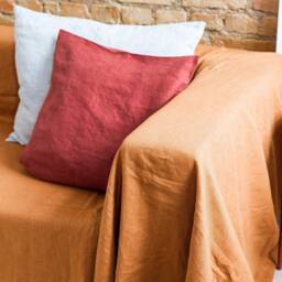 Linen Couch Blanket. Extra Big Cover in Terracotta. Sofa Blanket For Gift. Softened Linen Blanket 47 Colors - thumbnail 2