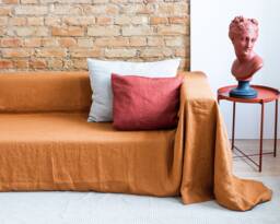Linen Couch Blanket. Extra Big Cover in Terracotta. Sofa Blanket For Gift. Softened Linen Blanket 47 Colors