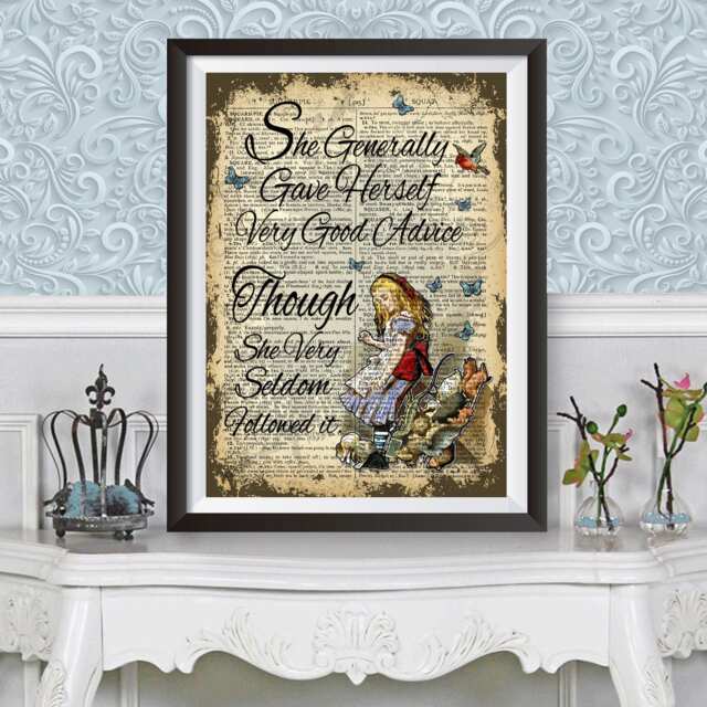 Poster Alice in Wonderland Wall Art, Advice Print, Dictionary Book Artwork Poster, Nursery Kids Wall Decor