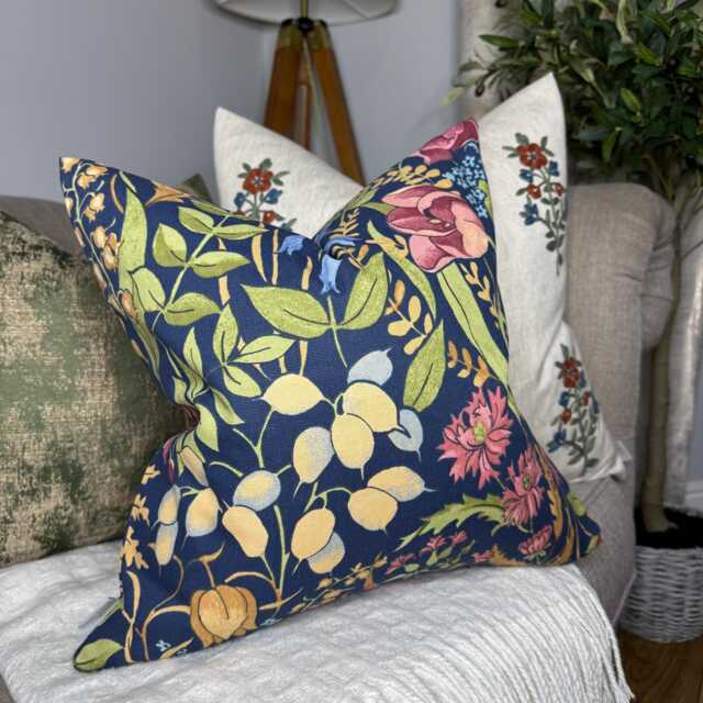 Multicoloured Floral Cushion Covers - Navy Green Scatter Pillow For Sofa Bed - image 1
