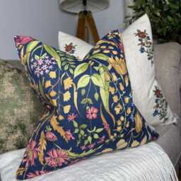 Multicoloured Floral Cushion Covers - Navy Green Scatter Pillow For Sofa Bed - thumbnail 2