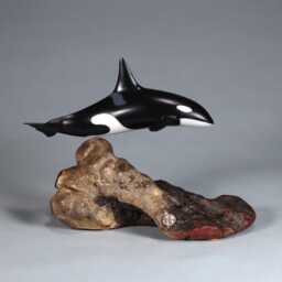 Killer Whale Orca By John Perry 6In Long Sculpture Statue On Burlwood Base. Signed - thumbnail 3