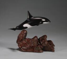 Killer Whale Orca By John Perry 6In Long Sculpture Statue On Burlwood Base. Signed - thumbnail 1