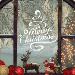 Merry Christmas Tree - Festive Decorative Window Or Wall Vinyl Decal Sticker 24 Colour Options Available - thumbnail 2
