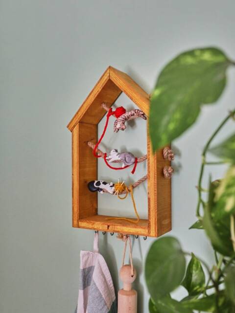 Custom Cat Portrait Key Holder - Handcrafted Wooden House Hanger Personalized Memorial Gift, Crazy Lady, Mom Present - image 1
