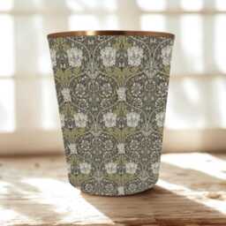 William Morris Honeysuckle Mocha Waste Paper Bin - Handmade Fabric Basket For Bedroom, Study Or Home Office - thumbnail 2