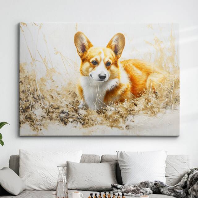 Corgi Abstract Dog Gold Style Oil Painting Framed Poster Print Or Canvas Wall Decor Art Bedroom Home Interior Gift For Pet Lover - image 1