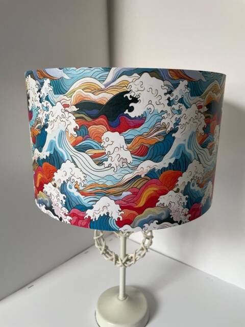 Japanese Waves Lampshade, Light Shade, Oriental Art, Sea , Fatta Da Mamma - image 1