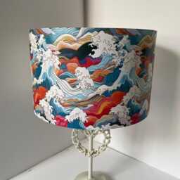 Japanese Waves Lampshade, Light Shade, Oriental Art, Sea , Fatta Da Mamma - thumbnail 4