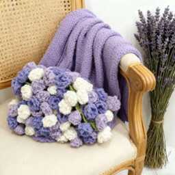 Handmade Crochet Purple Rose Bouquet Blanket, Embroidered Name, Cotton Throw, Gift For Mom/ Grandma - thumbnail 2