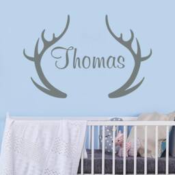 Personalized Deer Antlers Name Decal, Boys Rustic Boy Boho Nursery Decor, Antler Wall Hunting Themed Woodland Dm141 - thumbnail 1