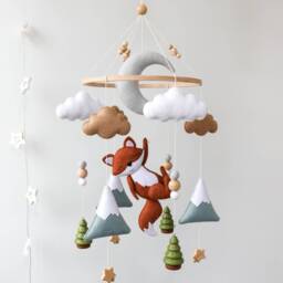 Fox Baby Mobile, Woodland Nursery Decor, Moon, Clouds & Stars Forest Animals Mobile - thumbnail 3