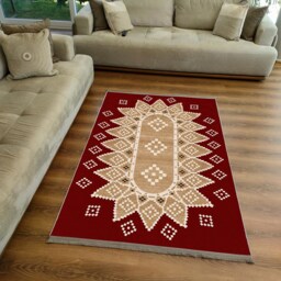 Traditional Medallion Chenille Rug Beige & Red Washable Carpet - thumbnail 3