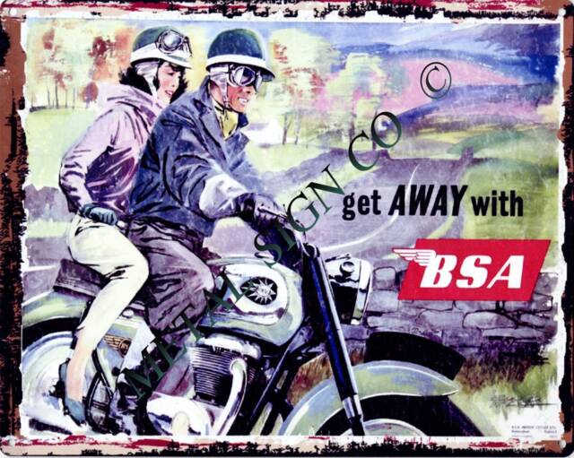 Bsa Motorcycle Advert Sign Retro Garage Decor, Man Cave Metal Wall Art