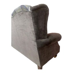 Wing Back Queen Anne Sofa Balmoral Plaid, Oxford Blue & Grey - thumbnail 2