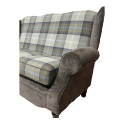 Wing Back Queen Anne Sofa Balmoral Plaid, Oxford Blue & Grey - thumbnail 3
