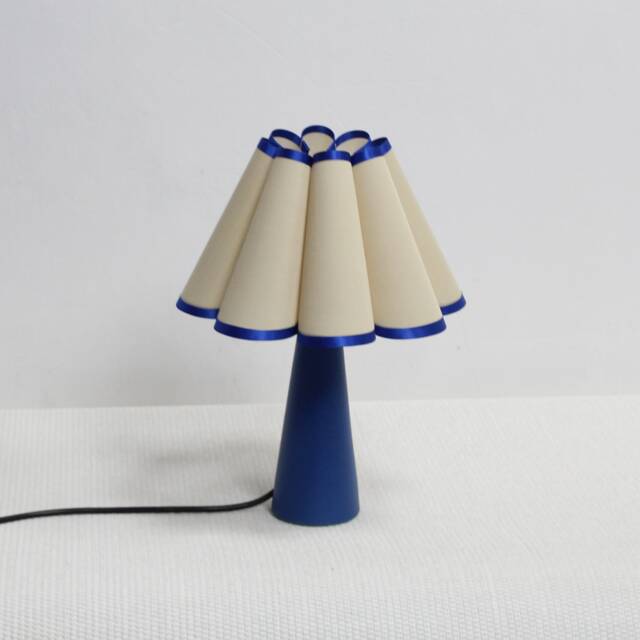 Handmade Khaki Fabric Table Lamp With Blue Trim - image 1