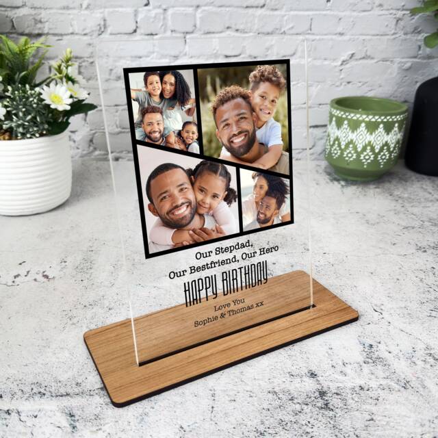 stepdad Birthday Gift Black Grid Photo Frame Personalised Acrylic Plaque - Gift, Custom - image 1
